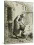 Woman Pouring Water into Milk Cans-Jean-François Millet-Stretched Canvas