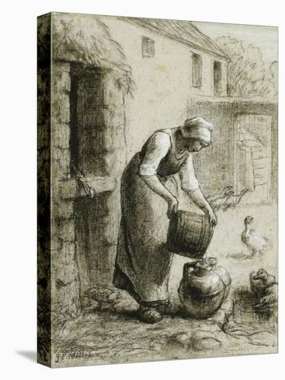 Woman Pouring Water into Milk Cans-Jean-François Millet-Stretched Canvas