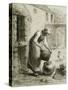 Woman Pouring Water into Milk Cans-Jean-François Millet-Stretched Canvas