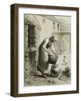 Woman Pouring Water into Milk Cans-Jean-François Millet-Framed Giclee Print