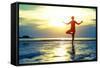 Woman Practicing Yoga On The Beach At Sunset-De Visu-Framed Stretched Canvas