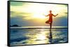 Woman Practicing Yoga On The Beach At Sunset-De Visu-Framed Stretched Canvas