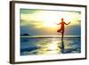 Woman Practicing Yoga On The Beach At Sunset-De Visu-Framed Art Print