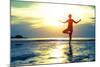 Woman Practicing Yoga On The Beach At Sunset-De Visu-Mounted Art Print