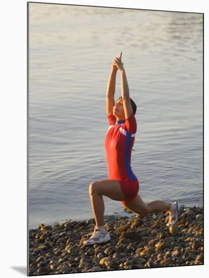 Woman Practicing Yoga on the Riverside, Bainbridge Island, Washington State, USA-null-Mounted Photographic Print