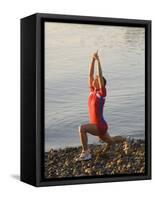 Woman Practicing Yoga on the Riverside, Bainbridge Island, Washington State, USA-null-Framed Stretched Canvas