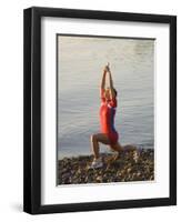 Woman Practicing Yoga on the Riverside, Bainbridge Island, Washington State, USA-null-Framed Premium Photographic Print