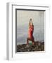 Woman Practicing Yoga on the Riverside, Bainbridge Island, Washington State, USA-null-Framed Premium Photographic Print