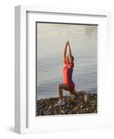 Woman Practicing Yoga on the Riverside, Bainbridge Island, Washington State, USA-null-Framed Photographic Print