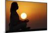 Woman practising yoga pose and meditation at sunset as concept for silence and relaxation-Godong-Mounted Photographic Print