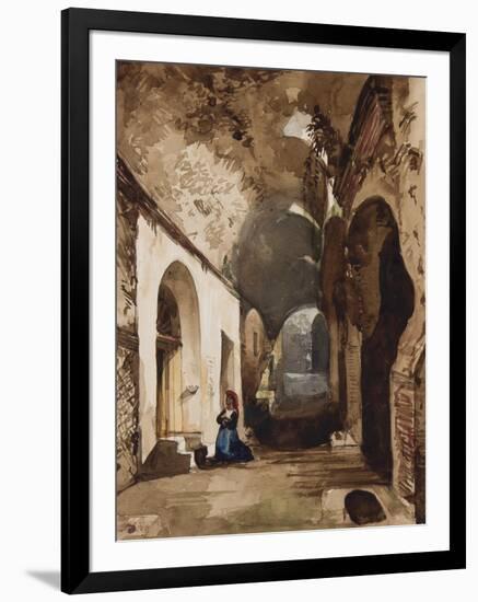 Woman Praying at Vaulted Shrine in the Amphitheatre of Pozzuoli-Giacinto Gigante-Framed Giclee Print