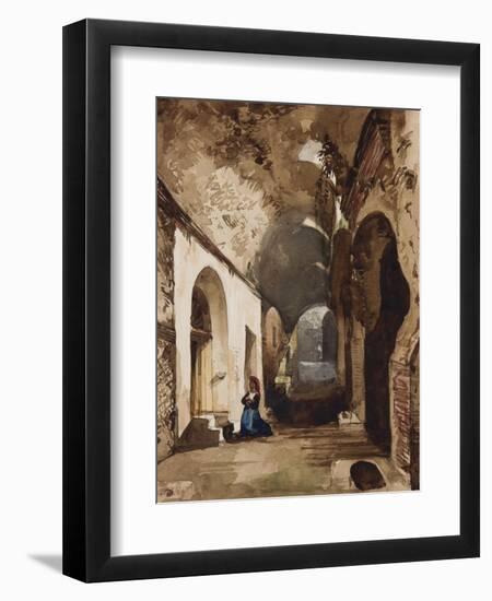 Woman Praying at Vaulted Shrine in the Amphitheatre of Pozzuoli-Giacinto Gigante-Framed Giclee Print