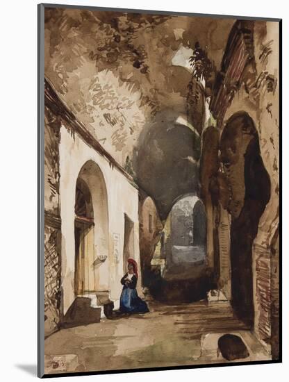 Woman Praying at Vaulted Shrine in the Amphitheatre of Pozzuoli-Giacinto Gigante-Mounted Giclee Print