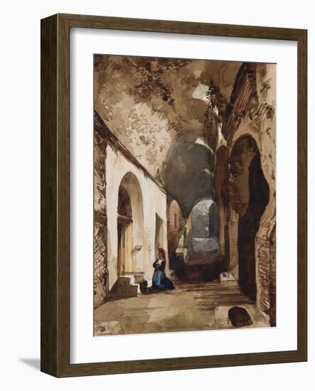 Woman Praying at Vaulted Shrine in the Amphitheatre of Pozzuoli-Giacinto Gigante-Framed Giclee Print