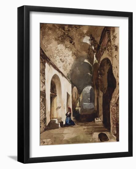 Woman Praying at Vaulted Shrine in the Amphitheatre of Pozzuoli-Giacinto Gigante-Framed Giclee Print