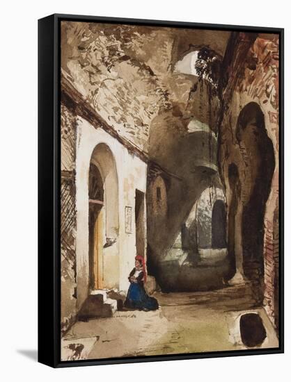 Woman Praying at Vaulted Shrine in the Amphitheatre of Pozzuoli-Giacinto Gigante-Framed Stretched Canvas