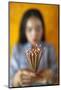 Woman praying with incense sticks in hands, Thien Hung Buddhist temple (Saigon)-Godong-Mounted Photographic Print