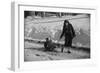 Woman Pulling Two Children on Sled in Winter, Vermont, 1940-Marion Post Wolcott-Framed Photographic Print