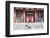 Woman Pushing Bicycle Past Shitenno-Ji Temple, Tennoji, Osaka, Kansai, Japan-Ian Trower-Framed Photographic Print