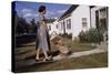 Woman Pushing Shopping Cart to House-William P. Gottlieb-Stretched Canvas