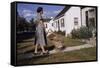 Woman Pushing Shopping Cart to House-William P. Gottlieb-Framed Stretched Canvas