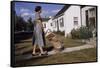 Woman Pushing Shopping Cart to House-William P. Gottlieb-Framed Stretched Canvas