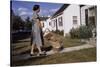 Woman Pushing Shopping Cart to House-William P. Gottlieb-Stretched Canvas