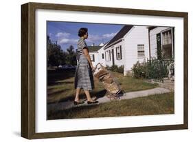 Woman Pushing Shopping Cart to House-William P. Gottlieb-Framed Photographic Print