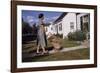 Woman Pushing Shopping Cart to House-William P. Gottlieb-Framed Photographic Print