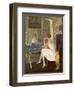 Woman Puts on Make-Up-null-Framed Art Print