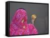 Woman Putting Flower Lamp onto the Ganges River, Varanasi, India-Keren Su-Framed Stretched Canvas