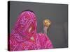 Woman Putting Flower Lamp onto the Ganges River, Varanasi, India-Keren Su-Stretched Canvas