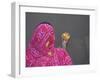 Woman Putting Flower Lamp onto the Ganges River, Varanasi, India-Keren Su-Framed Premium Photographic Print