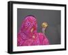 Woman Putting Flower Lamp onto the Ganges River, Varanasi, India-Keren Su-Framed Photographic Print