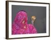 Woman Putting Flower Lamp onto the Ganges River, Varanasi, India-Keren Su-Framed Photographic Print