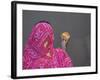 Woman Putting Flower Lamp onto the Ganges River, Varanasi, India-Keren Su-Framed Photographic Print