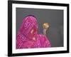 Woman Putting Flower Lamp onto the Ganges River, Varanasi, India-Keren Su-Framed Photographic Print