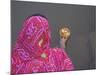 Woman Putting Flower Lamp onto the Ganges River, Varanasi, India-Keren Su-Mounted Photographic Print