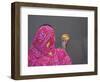 Woman Putting Flower Lamp onto the Ganges River, Varanasi, India-Keren Su-Framed Photographic Print