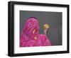 Woman Putting Flower Lamp onto the Ganges River, Varanasi, India-Keren Su-Framed Photographic Print