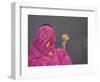 Woman Putting Flower Lamp onto the Ganges River, Varanasi, India-Keren Su-Framed Photographic Print