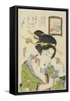 Woman Putting on Face Powder, 1820-1822-Keisai Eisen-Framed Stretched Canvas