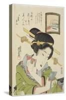 Woman Putting on Face Powder, 1820-1822-Keisai Eisen-Stretched Canvas