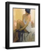 Woman Putting on her Stocking, 1978-James Brereton-Framed Giclee Print