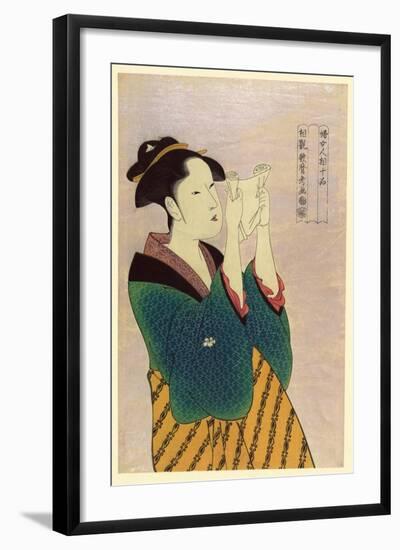 Woman Reading a Letter-Kitagawa Utamaro-Framed Art Print