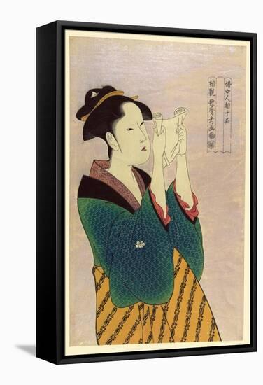 Woman Reading a Letter-Kitagawa Utamaro-Framed Stretched Canvas