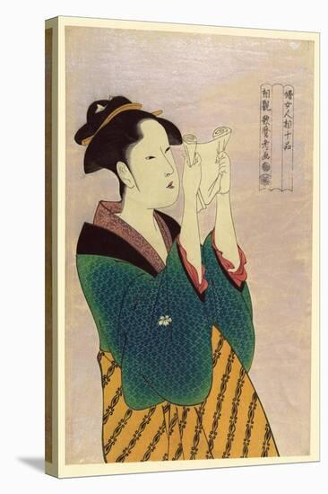 Woman Reading a Letter-Kitagawa Utamaro-Stretched Canvas