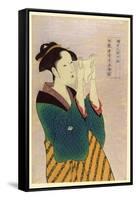 Woman Reading a Letter-Kitagawa Utamaro-Framed Stretched Canvas