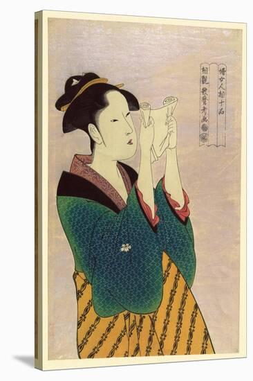 Woman Reading a Letter-Kitagawa Utamaro-Stretched Canvas