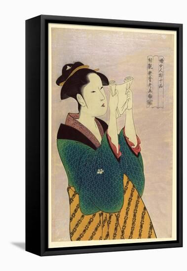 Woman Reading a Letter-Kitagawa Utamaro-Framed Stretched Canvas